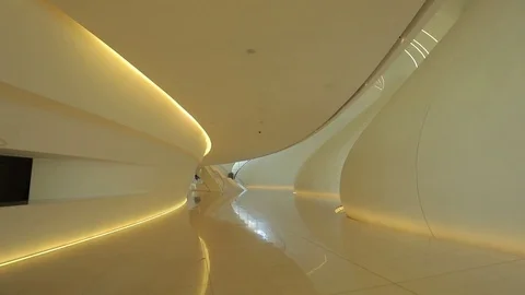Interior of the Heydar Aliyev Center. Futuristic hall and corridors. No people. Stock Footage