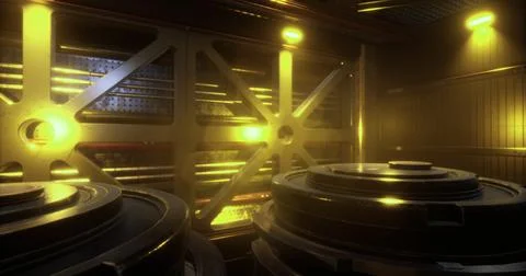 Interior of a high tech vault with glowing lights and metallic components Stock Illustration