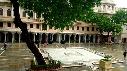 Interior Hindu Temple &amp; Open Space of the City Palace Stock Footage 78021622