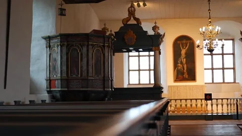 Interior of a historic church inside a medieval castle 4K ultra HD. Stock Footage 321180722