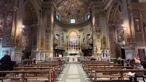 Interior of the historic San Marcello al Corso church in Rome Italy Stock Footage 338009351