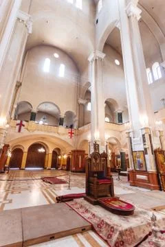 Interior of Holy Trinity Cathedral of Tbilisi. Indoors details in the Sameba  Stock Photos