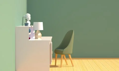 Interior of a home workplace with a mint colored wall. 3d rendering Stock Illustration