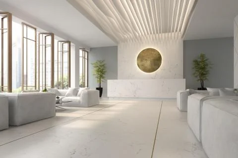 Interior of hotel and spa reception 3D illustration Stock Illustration