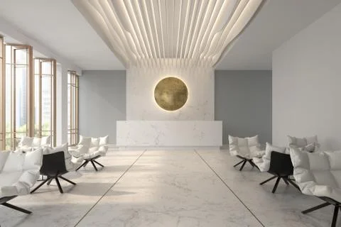 Interior of hotel and spa reception 3D illustration Stock Illustration