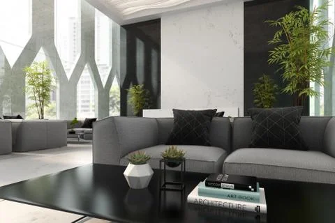 Interior of hotel and spa reception 3D illustration Stock Illustration