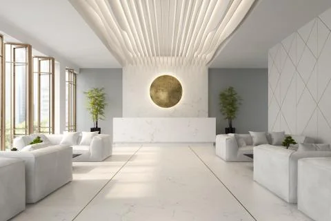 Interior of hotel and spa reception 3D illustration Stock Illustration