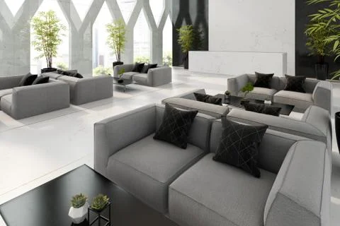 Interior of hotel and spa reception 3D illustration Stock Illustration