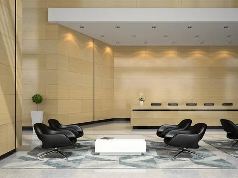 Interior of a hotel reception 3D illustration Stock Illustration
