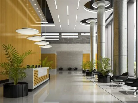 Interior of a hotel reception 3D illustration Stock Illustration