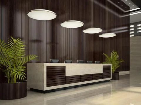 Interior of a hotel reception 3D illustration Stock Illustration