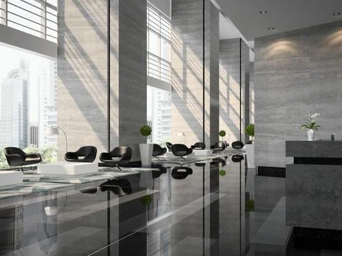 Interior of a hotel reception 3D illustration Stock Illustration