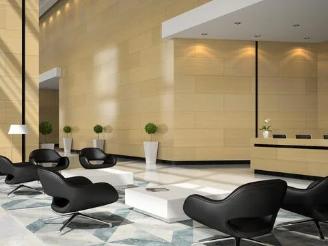 Interior of a hotel reception 3D illustration Stock Illustration