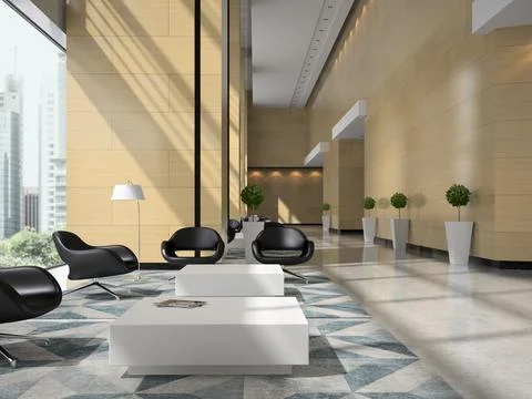Interior of a hotel reception 3D illustration Stock Illustration