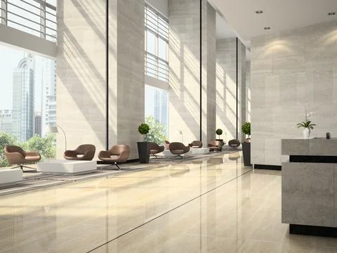 Interior of a hotel reception 3D illustration Stock Illustration