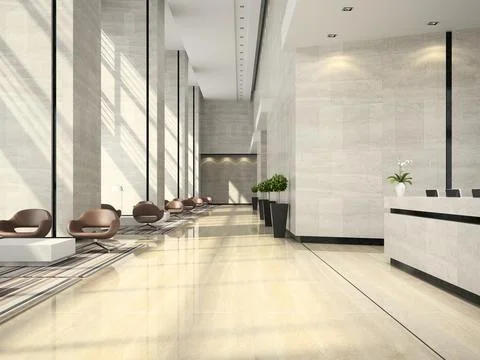 Interior of a hotel reception 3D illustration Stock Illustration
