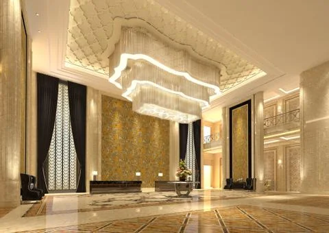 Interior of hotel reception hall 3D illustration Stock Illustration