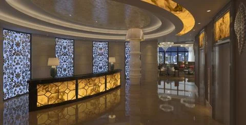Interior of hotel reception hall 3D illustration 库存插图