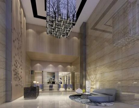 Interior of hotel reception hall 3D illustration Illustration