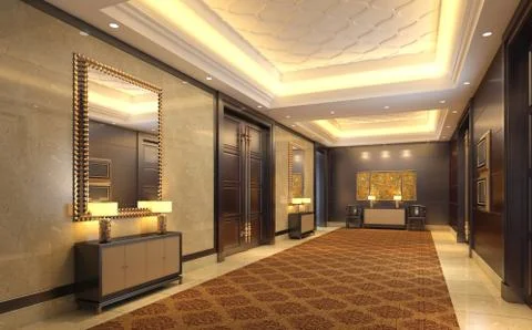 Interior of hotel reception hall 3D illustration Stock-Illustration