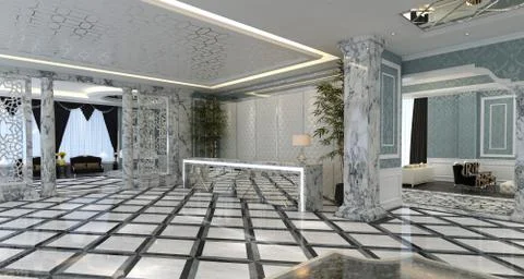 Interior of hotel reception hall 3D illustration Stock-Illustration