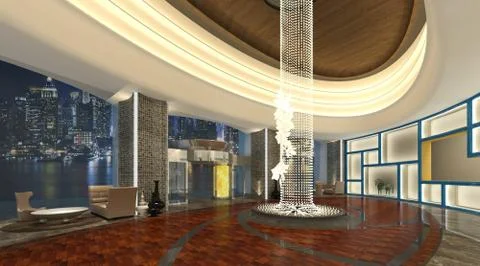 Interior of hotel reception hall 3D illustration Stock-Illustration