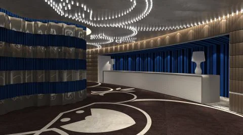 Interior of hotel reception hall 3D illustration Stock Illustration