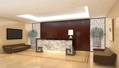 Interior of hotel reception hall 3D illustration Stock-Illustration