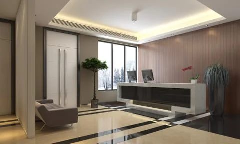 Interior of hotel reception hall 3D illustration Stock Illustration