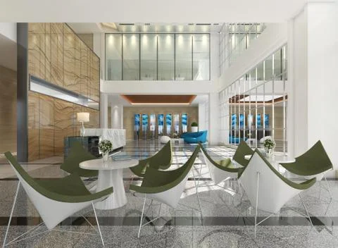 Interior of hotel reception hall 3D illustration Stock Illustration
