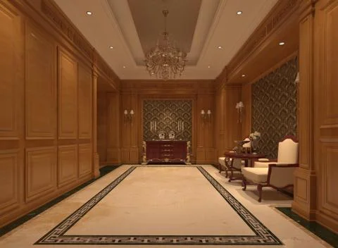 Interior of hotel reception hall 3D illustration Illustration