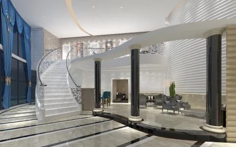 Interior of hotel reception hall 3D illustration Illustrazione stock