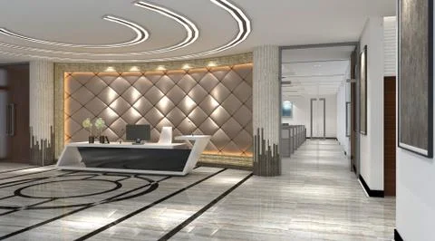Interior of hotel reception hall 3D illustration Stock Illustration