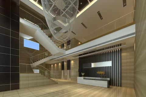 Interior of hotel reception hall 3D illustration Stock Illustration