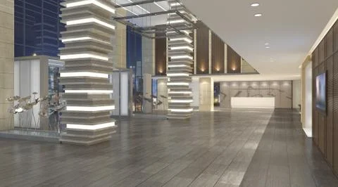 Interior of hotel reception hall 3D illustration Illustrazione stock