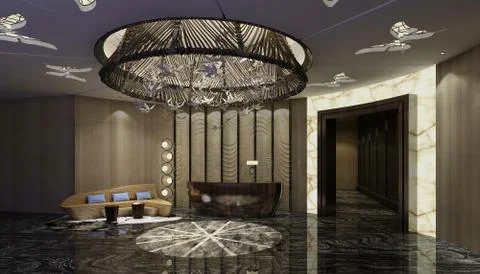 Interior of hotel reception hall 3D illustration Stock-Illustration