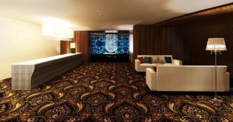 Interior of hotel reception hall 3D illustration Illustrazione stock
