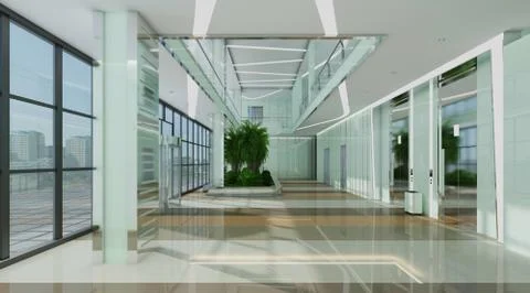 Interior of hotel reception hall 3D illustration Stock-Illustration