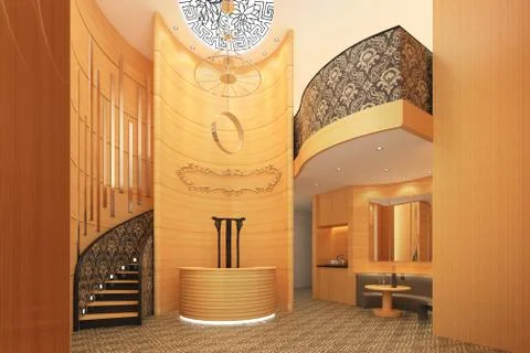 Interior of hotel reception hall 3D illustration Stock-Illustration