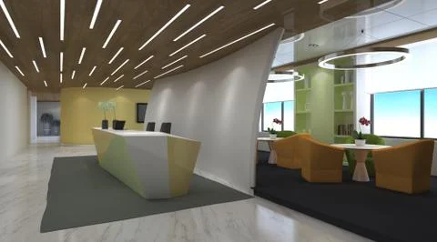 Interior of hotel reception hall 3D illustration Illustrazione stock