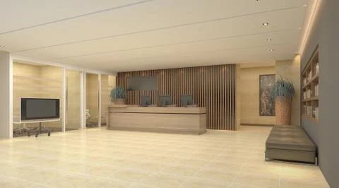 Interior of hotel reception hall 3D illustration Stock Illustration