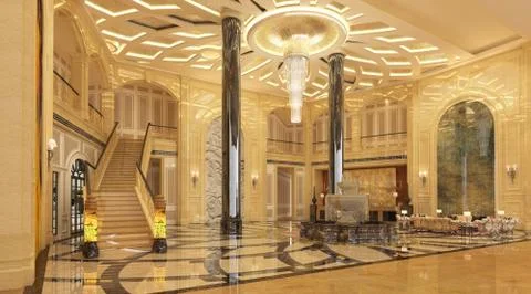 Interior of hotel reception hall 3D illustration Stock-Illustration