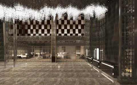 Interior of hotel reception hall 3D illustration Stock Illustration