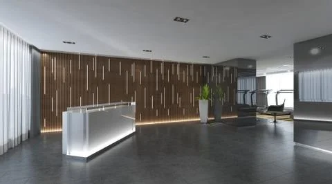 Interior of hotel reception hall 3D illustration Stock Illustration