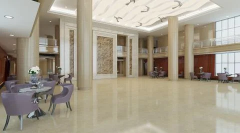 Interior of hotel reception hall 3D illustration Illustrazione stock