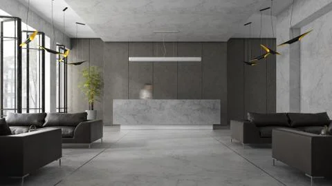 Interior of a hotel spa reception 3D illustration Stock Illustration