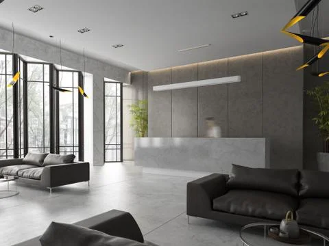 Interior of a hotel spa reception 3D illustration Stock Illustration