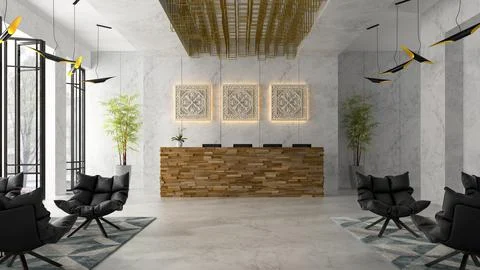 Interior of a hotel spa reception 3D illustration Stock Photos