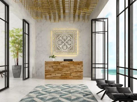Interior of a hotel spa reception 3D illustration Stock Photos