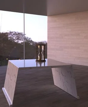 Interior with an hourglass on the table in the sunset light Stock Illustration